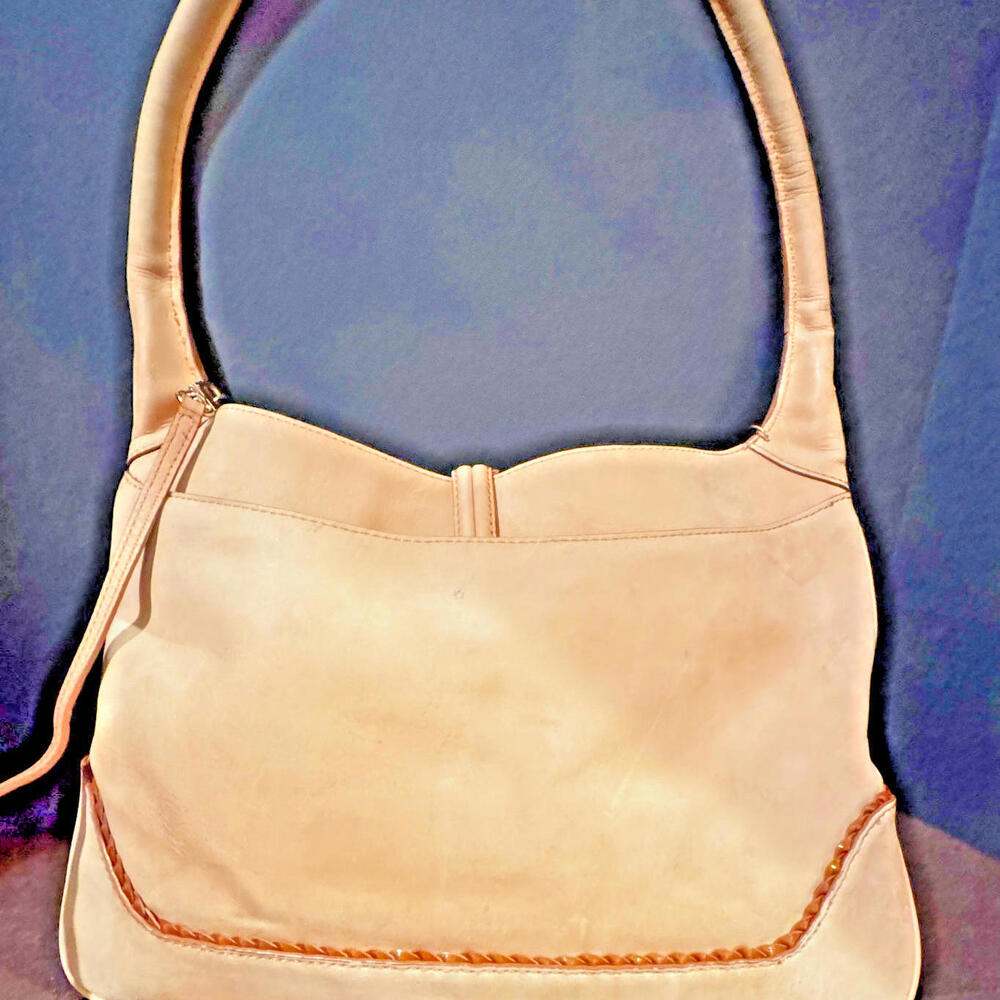 Vintage Tre Vero Smooth Nubuck Handbag Beige small wallet attached 12  x 13 - Picture 5 of 9